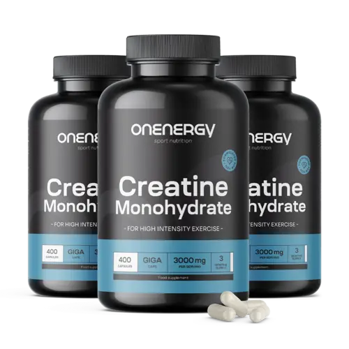 3x Μονοϋδρική κρεατίνη 3000 mg GIGA CAPS, συνολικά 1200 κάψουλες